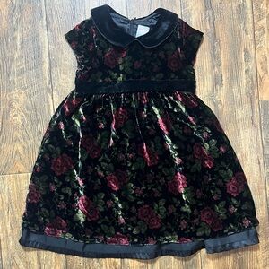 Vintage Gymboree Velvet Floral Bow Collared Girl's Dress